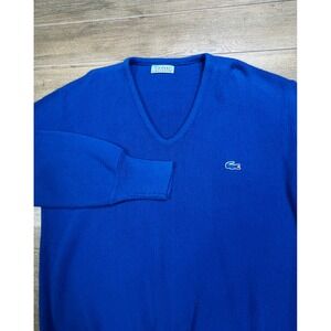 IZOD Lacoste V Neck Sweater Royal Blue Classic Croc Logo‎ Mens Pullover M